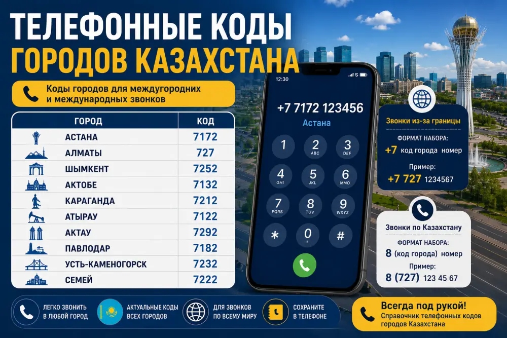 Телефонные коды городов Казахстана