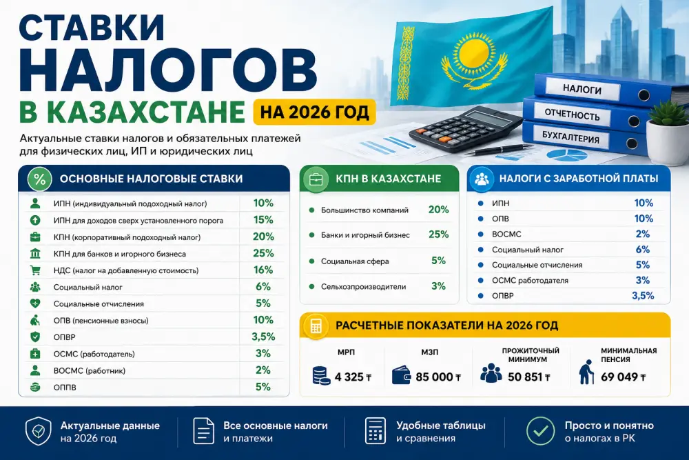 Ставки налогов в Казахстане на 2026 год